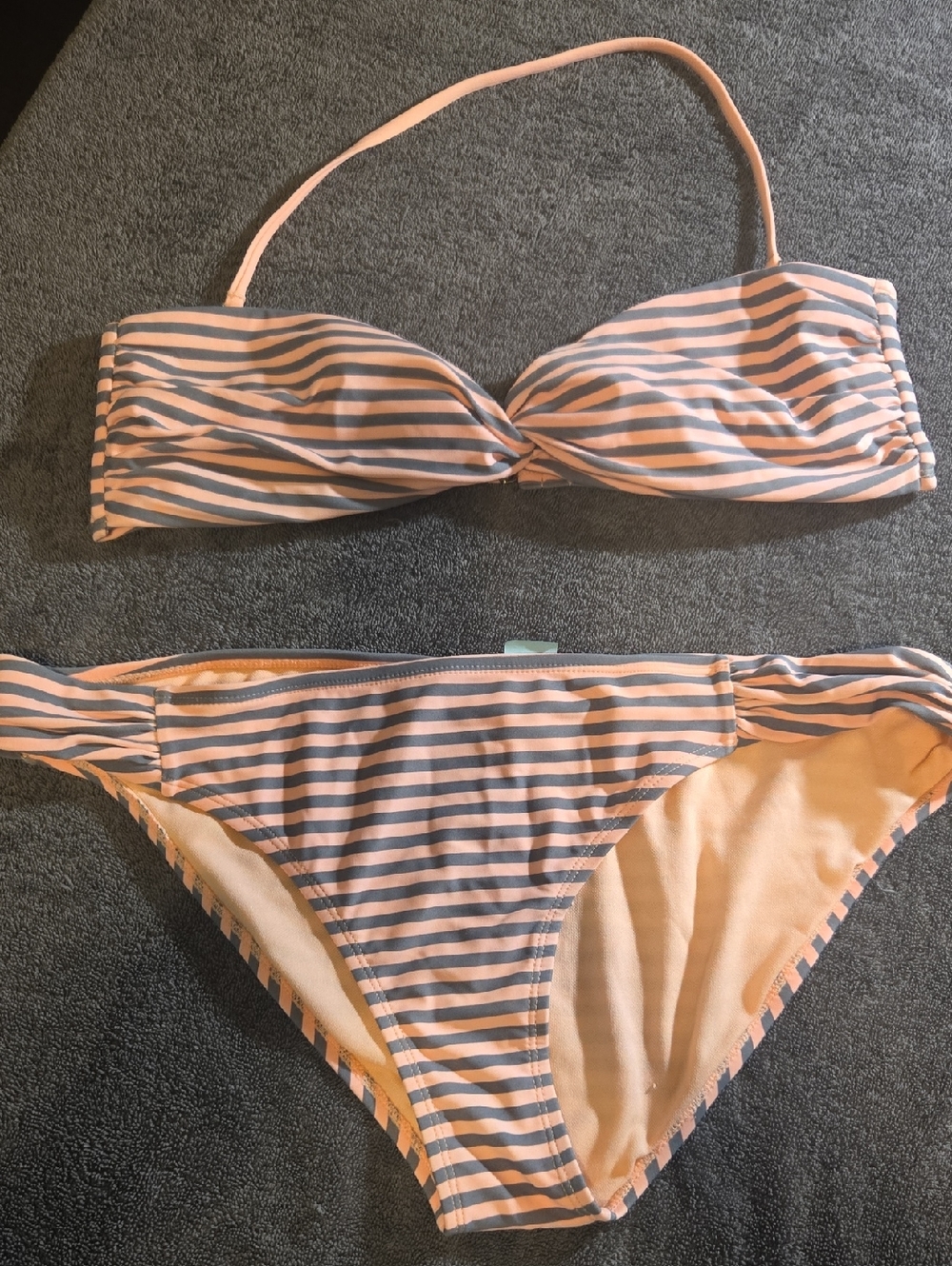 Peach and Gray Striped Bandeau Bikini By Hot Water